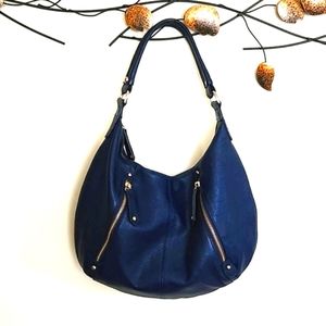Erica Anenberg Tribeca Navy Blue Pebble Leather Hobo Handbag EUC
